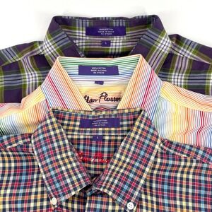Alan Flusser Plaid Stripes Button Down Shirt Mens Large Long Sleeve - Lot of 3